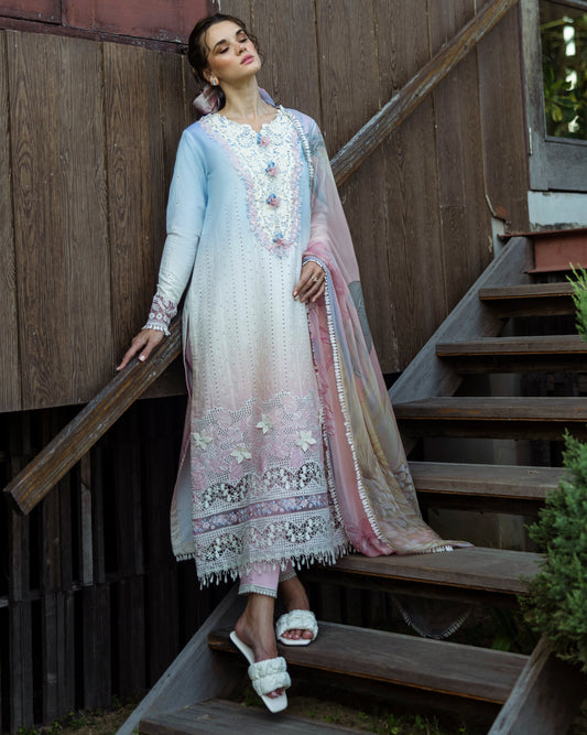 Chiffon dupatta with delicate embroidery from Mushq Solace Purezza MSL2508 collection.