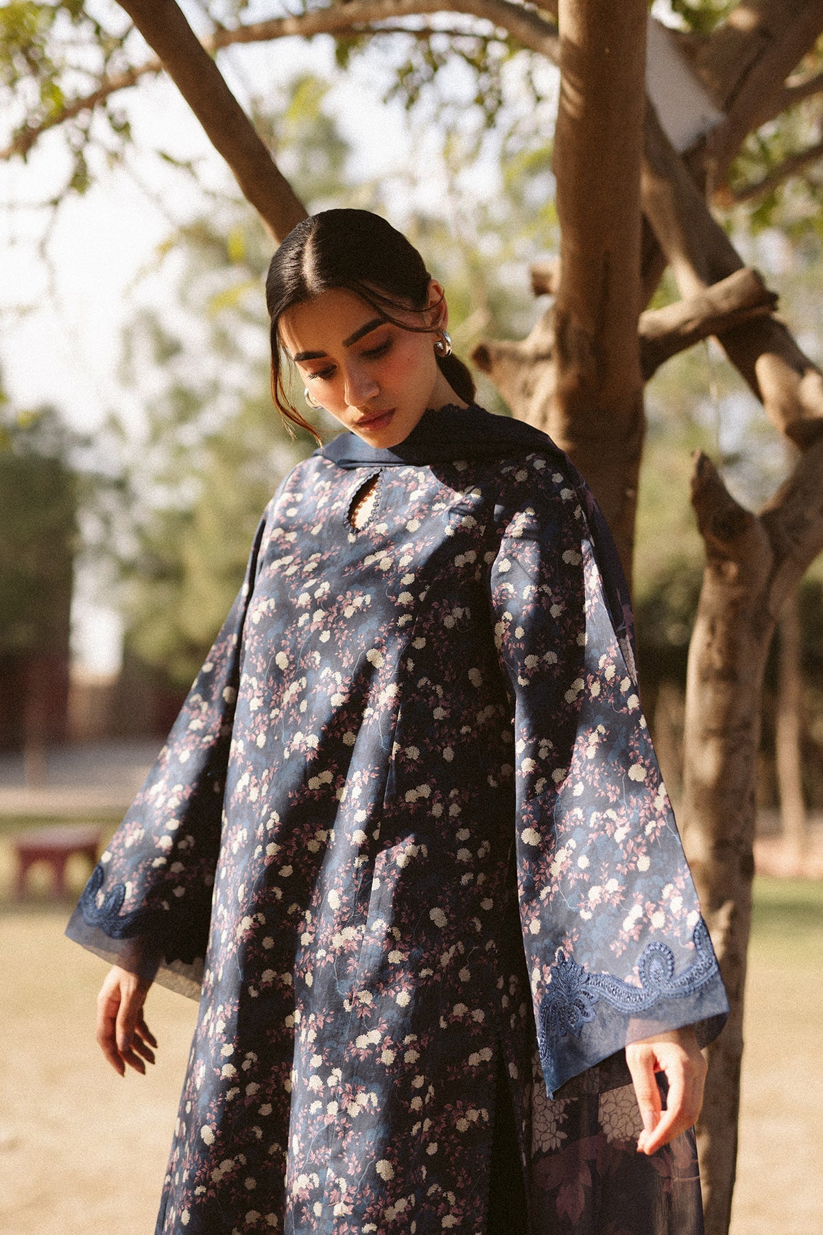 Close-up of detailed embroidery on Ayzel Evana AL-25-V10-08 designer outfit.