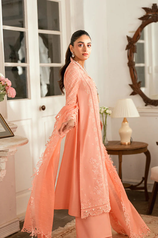 "Qalamkar SB-12 Jafa chiffon dupatta with delicate floral embroidery.
