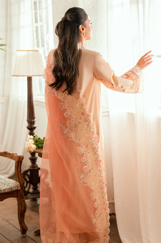 Back view of Qalamkar SB-07 Zoya luxury lawn suit with floral embroidery.