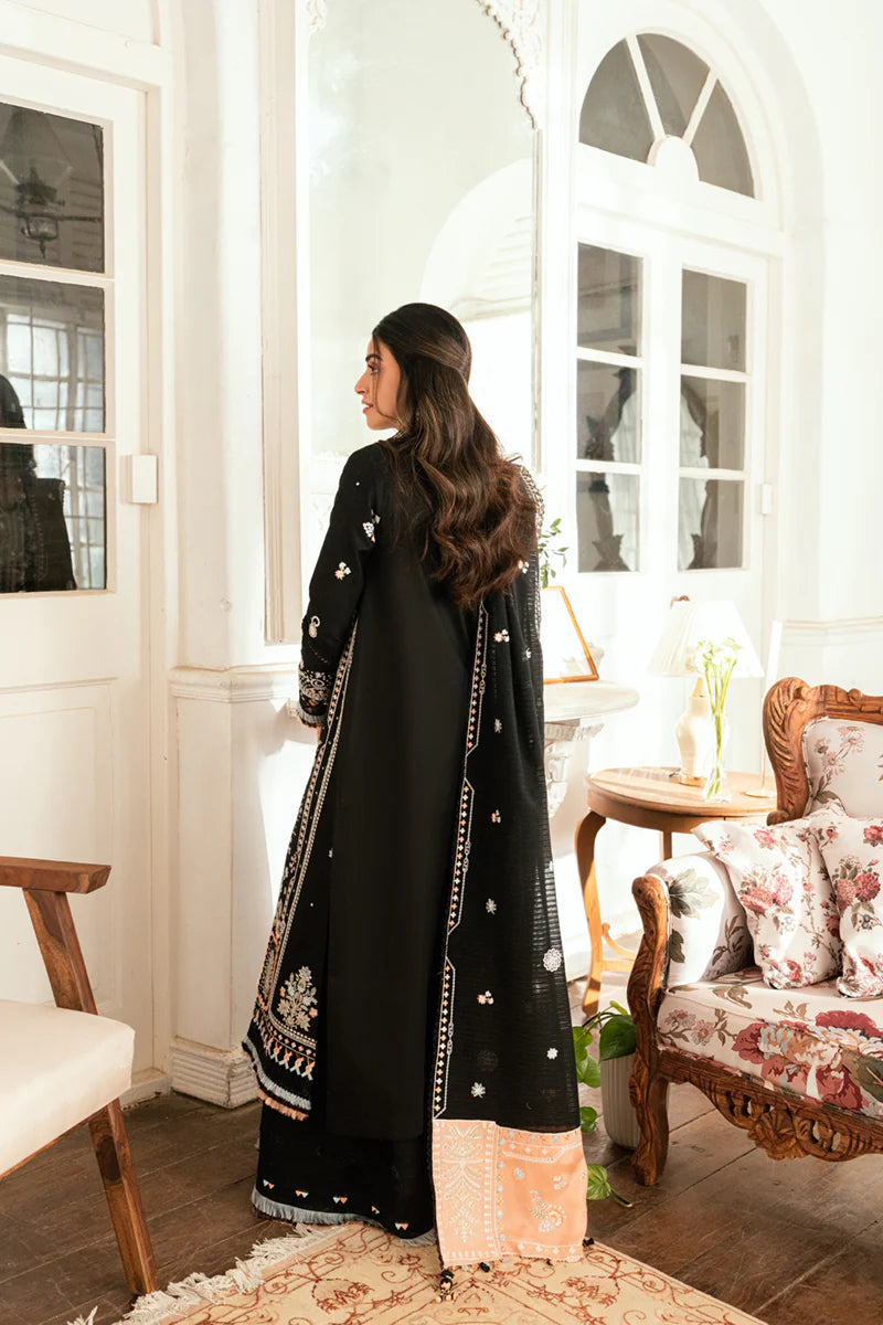 Back view of Qalamkar SB-03 Misha luxury lawn suit with floral embroidery.