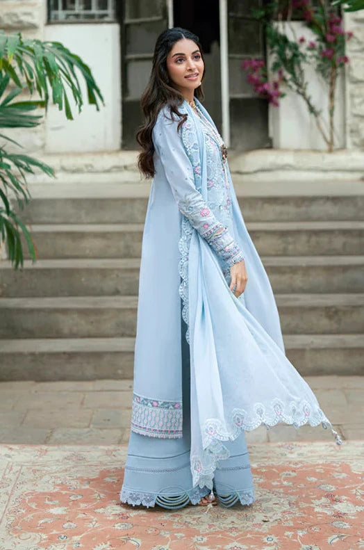 Qalamkar SB-04 Zarish chiffon dupatta with delicate floral embroidery.