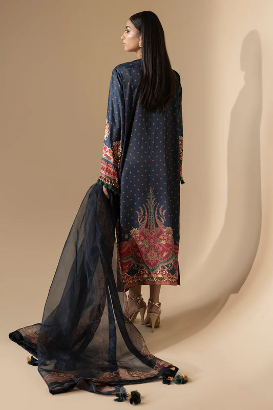Back view of Farah K Midnight Iris luxury embroidered chiffon suit