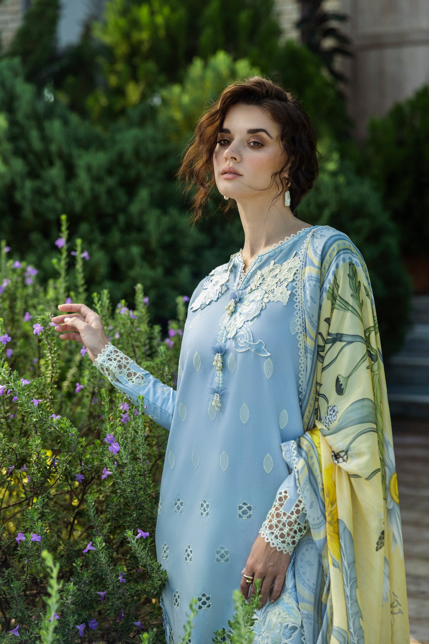 Chiffon dupatta with delicate embroidery from Mushq Solace Intesa MSL2505 collection.