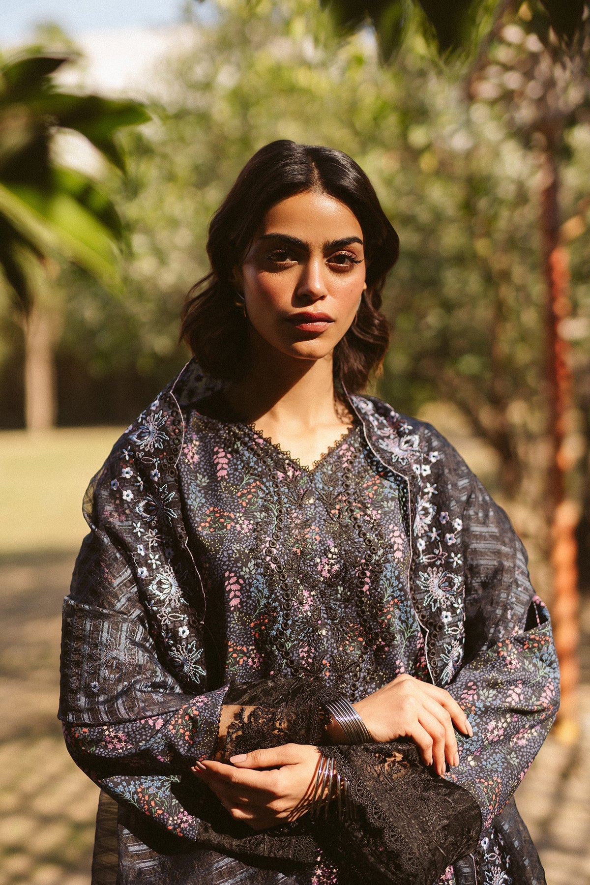 Close-up of detailed embroidery on Ayzel Aziel AL-25-V10-09 designer outfit
