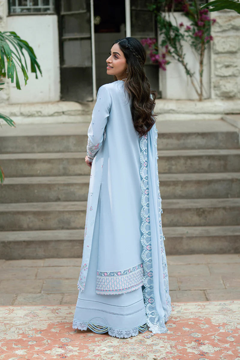 Back view of Qalamkar SB-04 Zarish luxury lawn suit with floral embroidery.