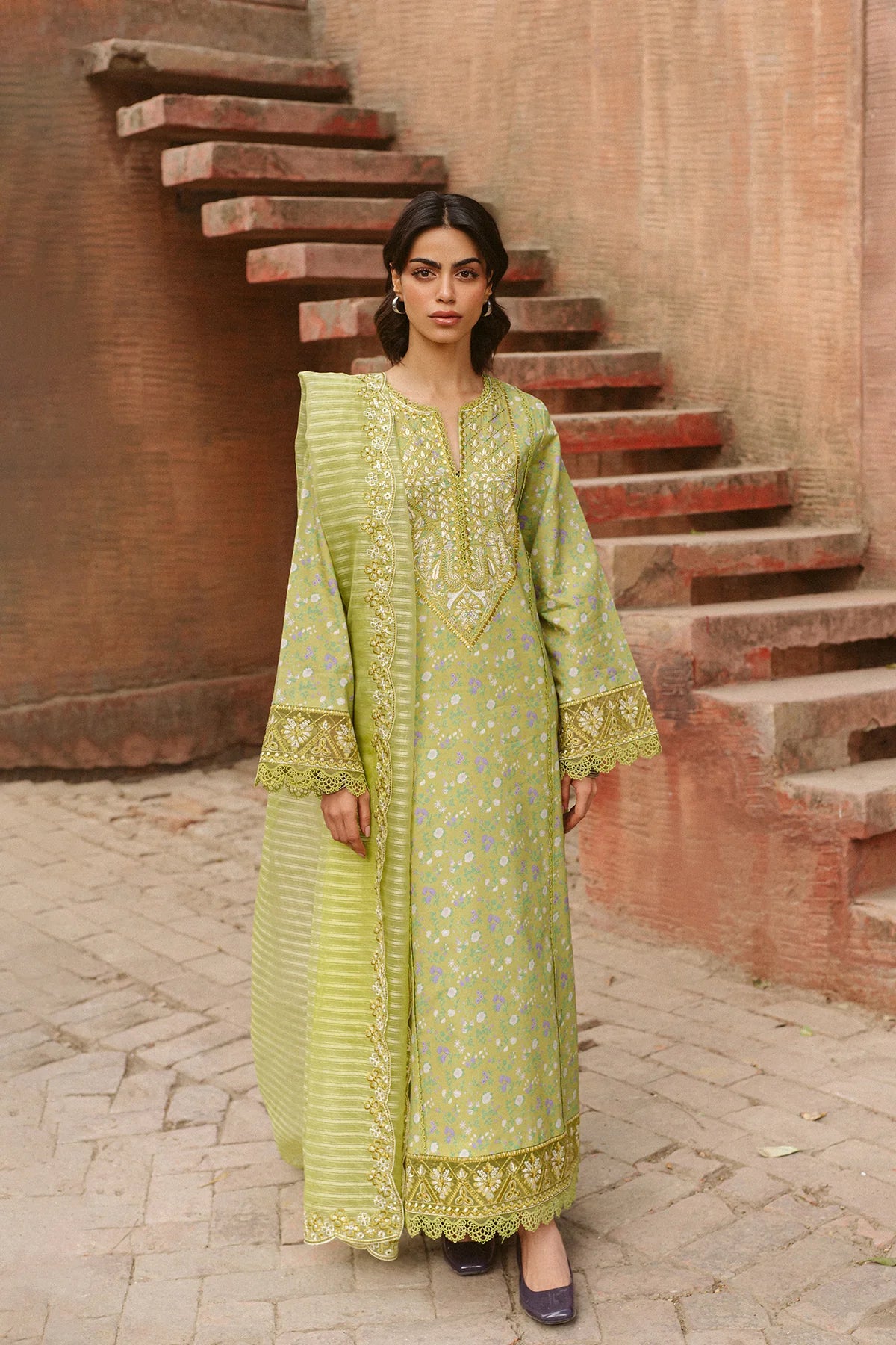 Ayzel Verda 1L-25-V10-01 luxury embroidered designer outfit front view.