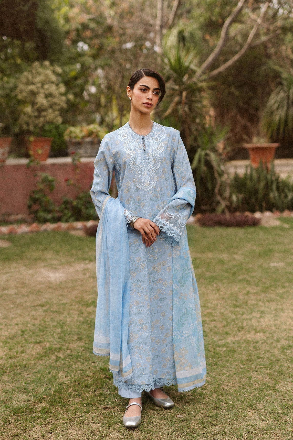 Ayzel Vezia AL-25-V10-03 luxury embroidered designer outfit front view.