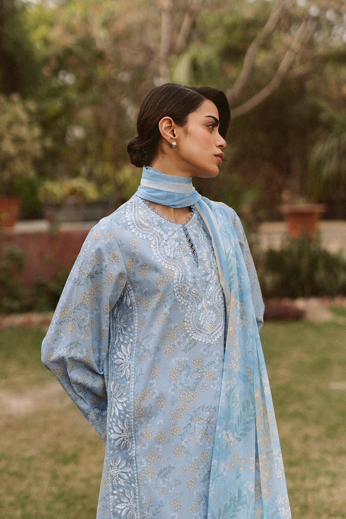 Close-up of intricate embroidery on Ayzel Vezia AL-25-V10-03 designer outfit.