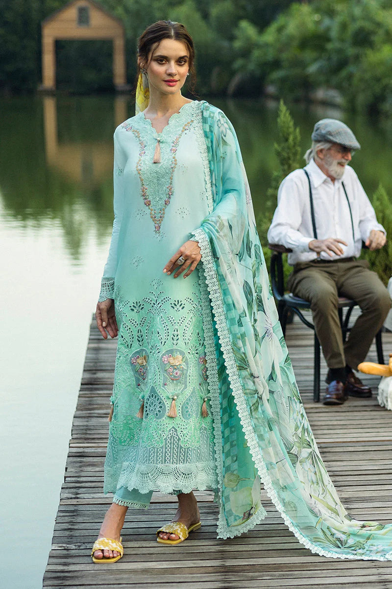 Mushq Solace Familglia MSL2506 luxury embroidered chiffon suit in soft pastel tones.