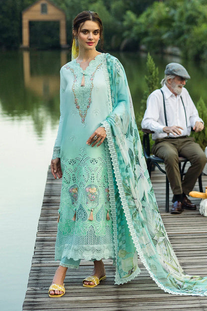 Mushq Solace Familglia MSL2506 luxury embroidered chiffon suit in soft pastel tones.