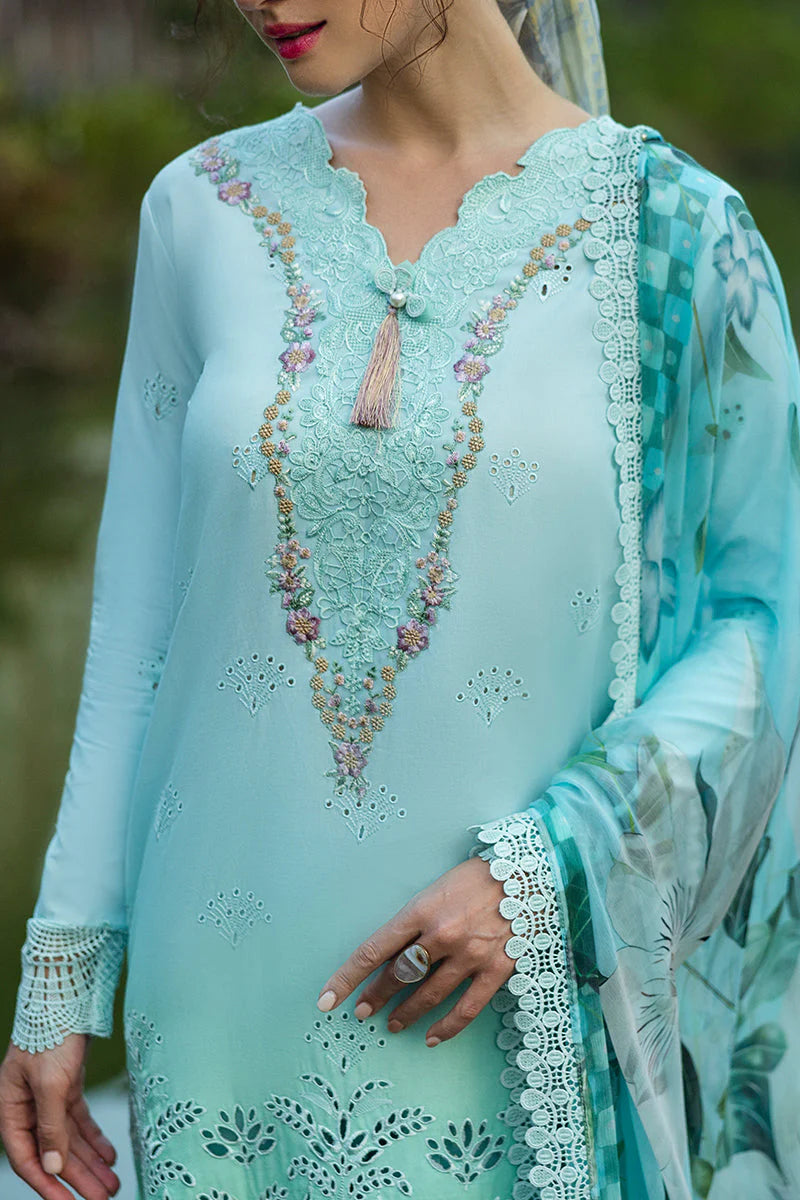 Close-up of neckline and sleeve embroidery on Mushq Solace Familglia MSL2506 dress.